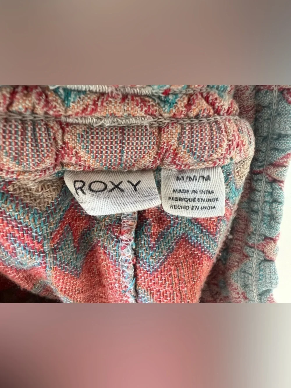 Roxy Teal & Coral Patterned Pull On Drawstring Shorts Boho Tribal Coastal Beach